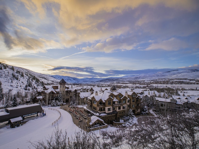 Aerial view Arrowhead Village covered with snow in Beaver Creek Resort Aerial view Arrowhead Village covered with snow in Beaver Creek Resort