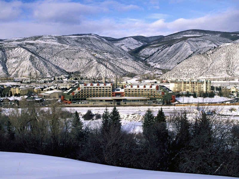 View of Avon with snow capped mountains in the background, Beaver Creek Resort