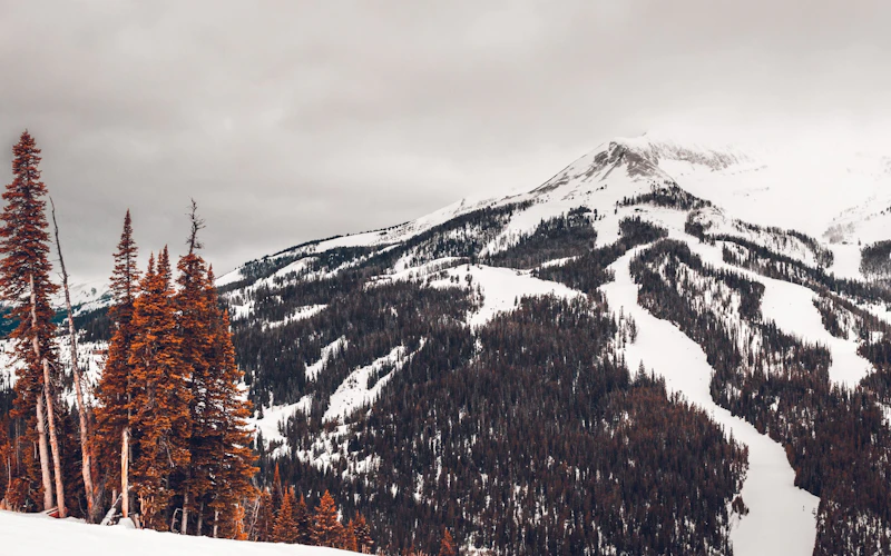Snow on mountains at Big Sky Resort