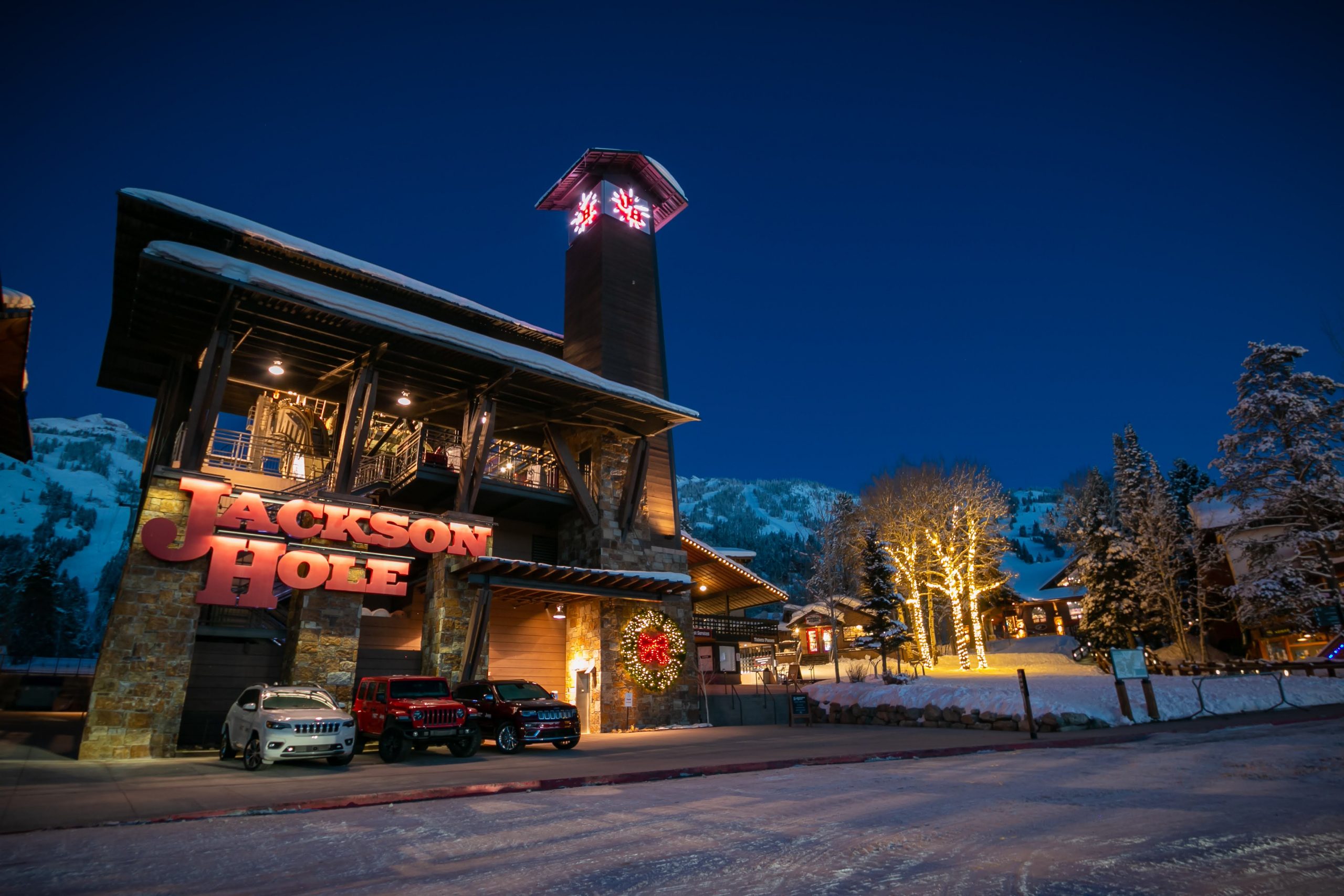Street lights at night in Jackson Hole