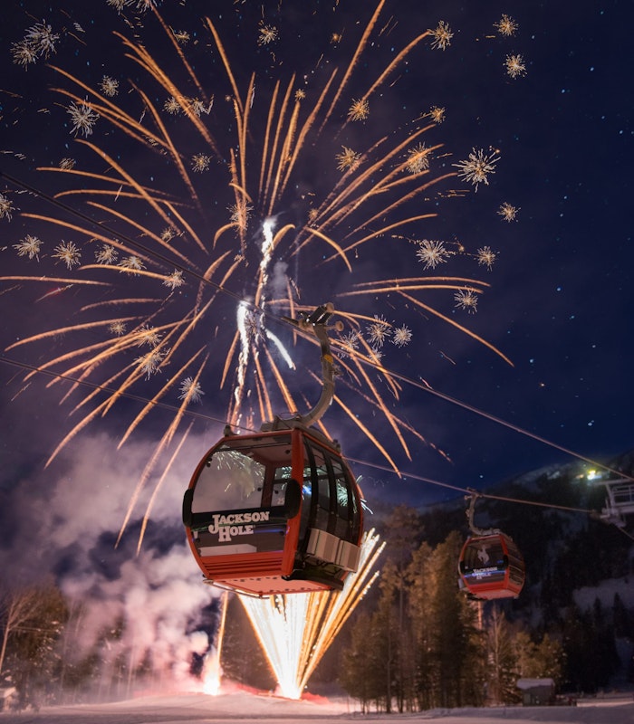Jackson Hole ski lift and fireworks