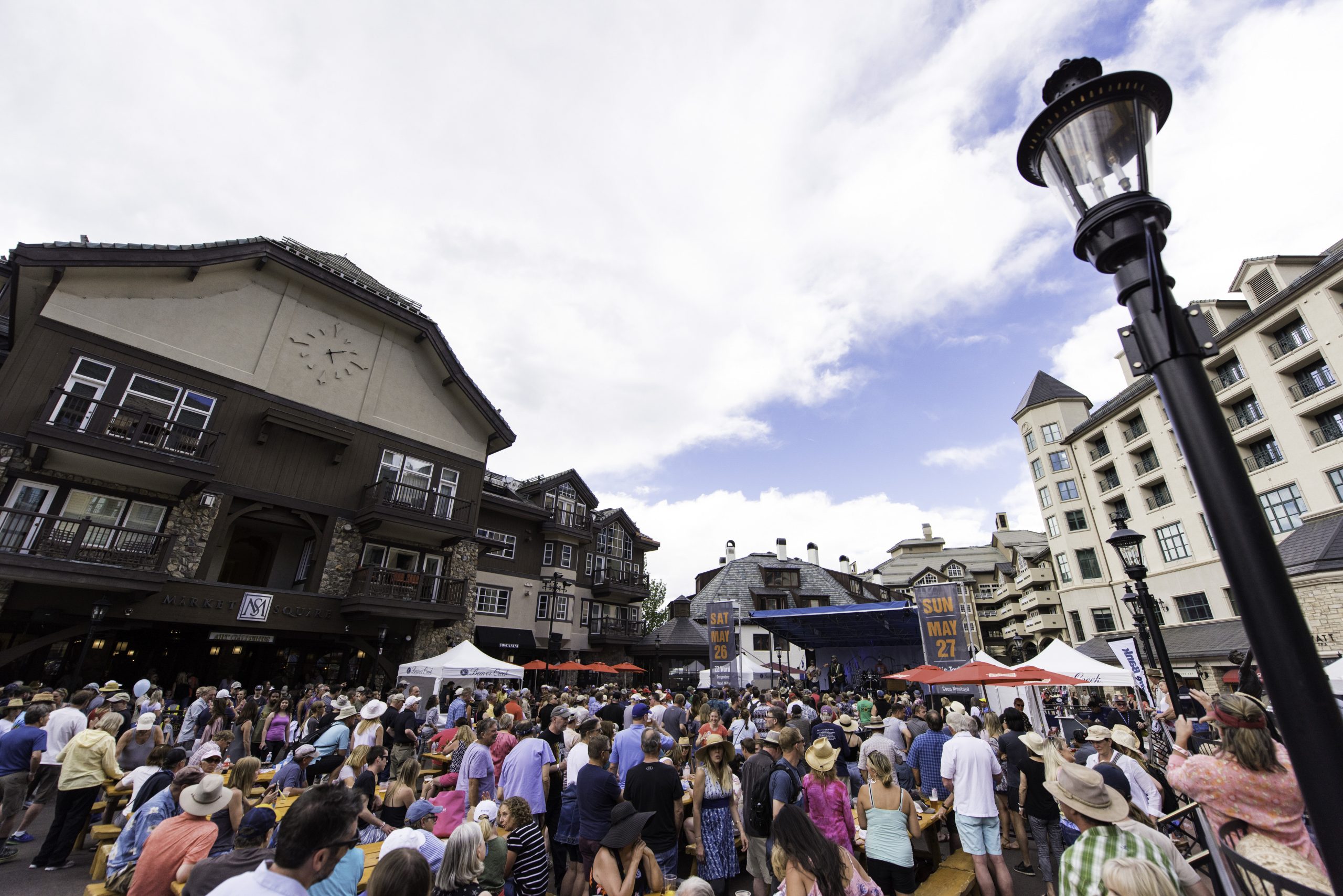 A crowd enjoying a summer music festival in Beaver Creek Village