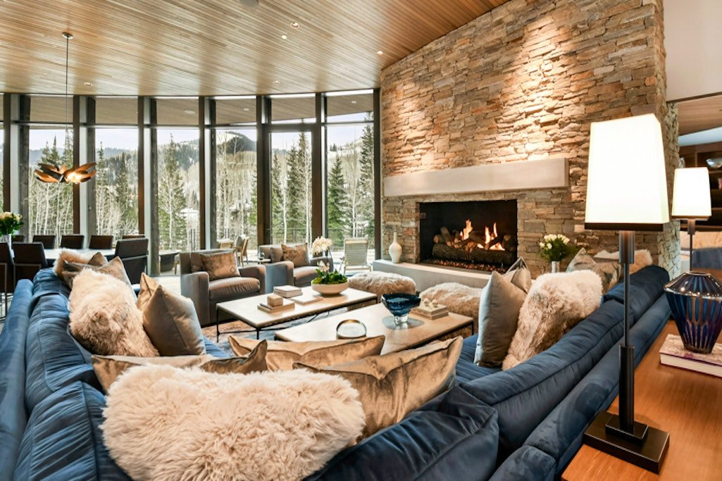 Sophisticated living area in Iron Mountain Chalet, a top-tier Deer Valley vacation rental