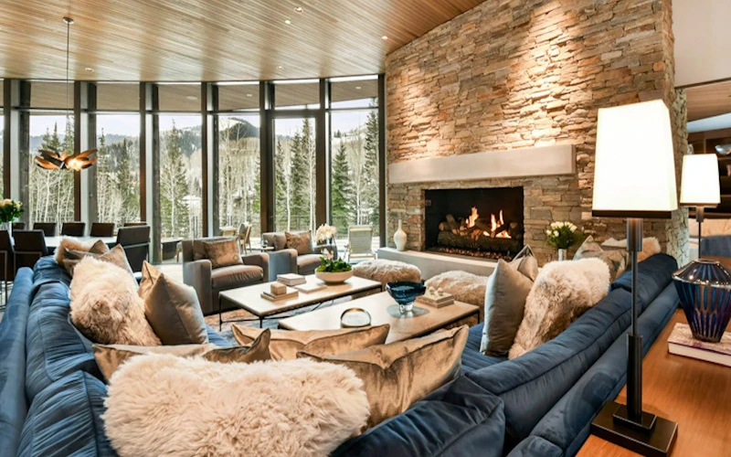 Sophisticated living area in Iron Mountain Chalet, a top-tier Deer Valley vacation rental