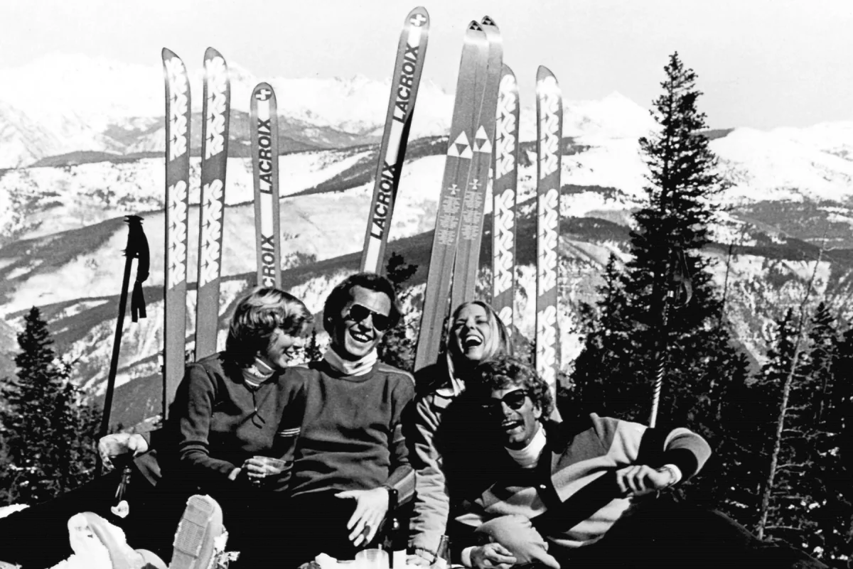 An archival photo of guests visiting Beaver Creek Resort in the early days of its operation