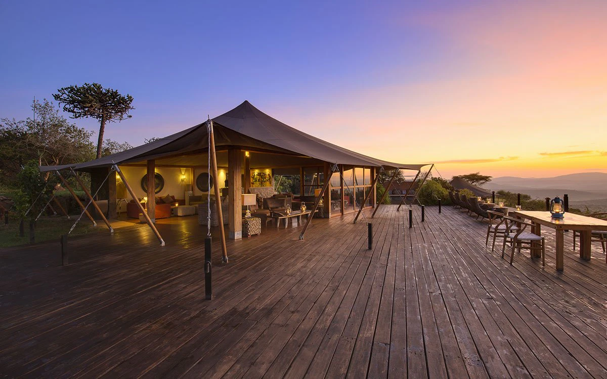 Exterior view of the Loisaba Tented Camp at sunset Exterior view of the Loisaba Tented Camp at sunset
