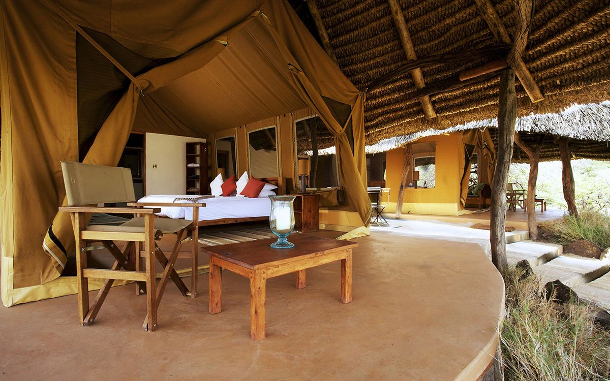 The private deck outside of the family tent at Lewa
