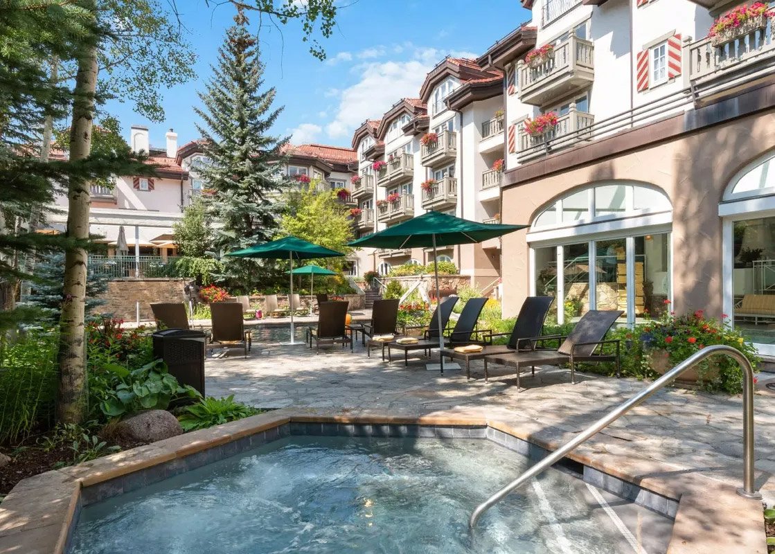 Sonnenalp's timeless Bavarian architecture with the majestic Vail mountains in the backdrop