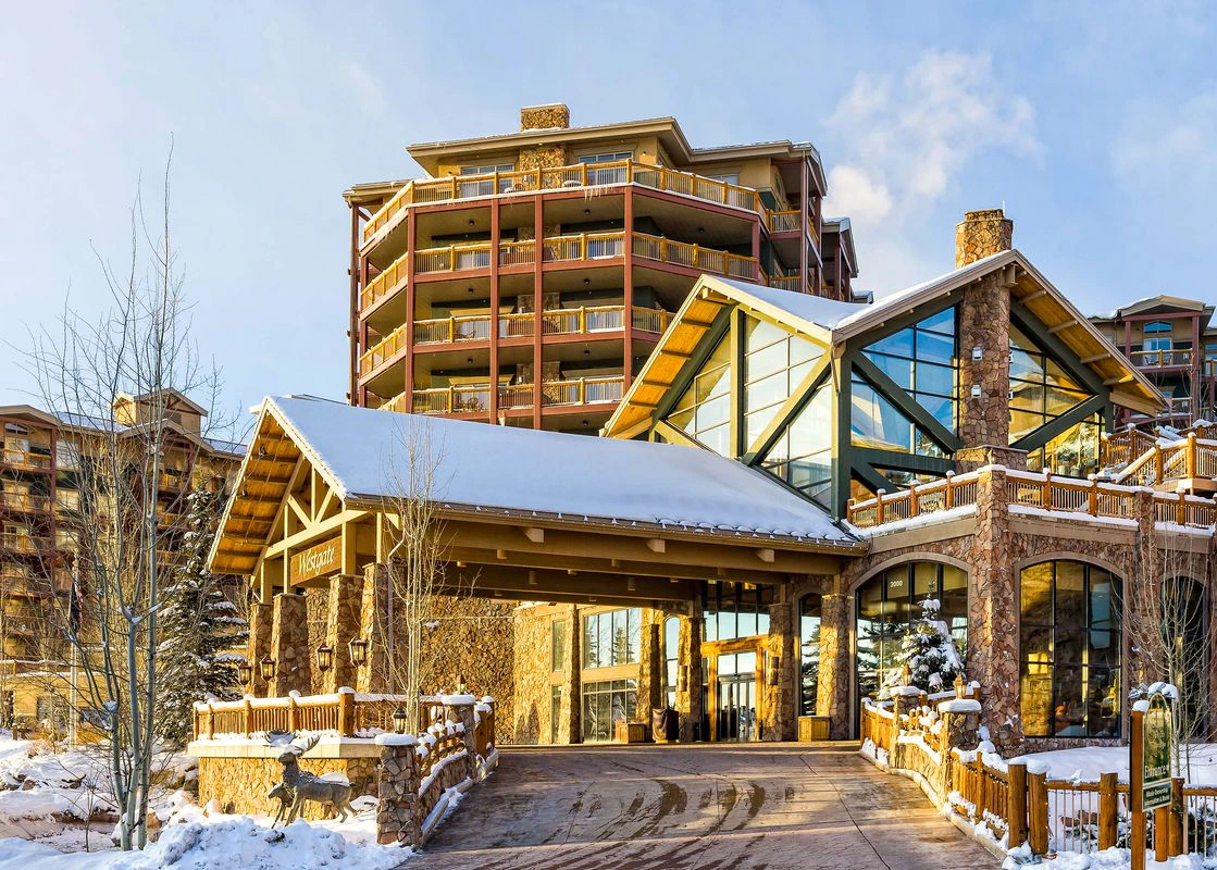 Exterior image of Westgate in Canyons Village, Park City on a sunny winter day.