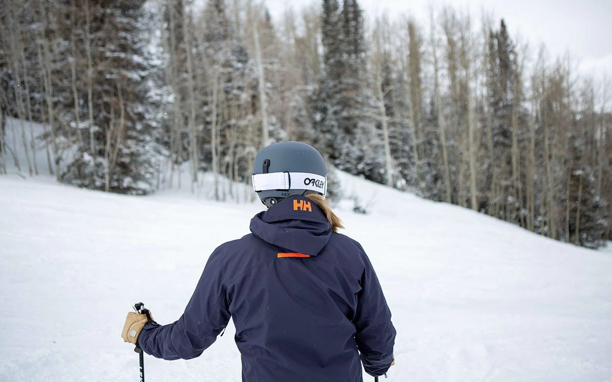 A skier takes a moment as she prepares to enjoy one of Park City’s terrain parks.