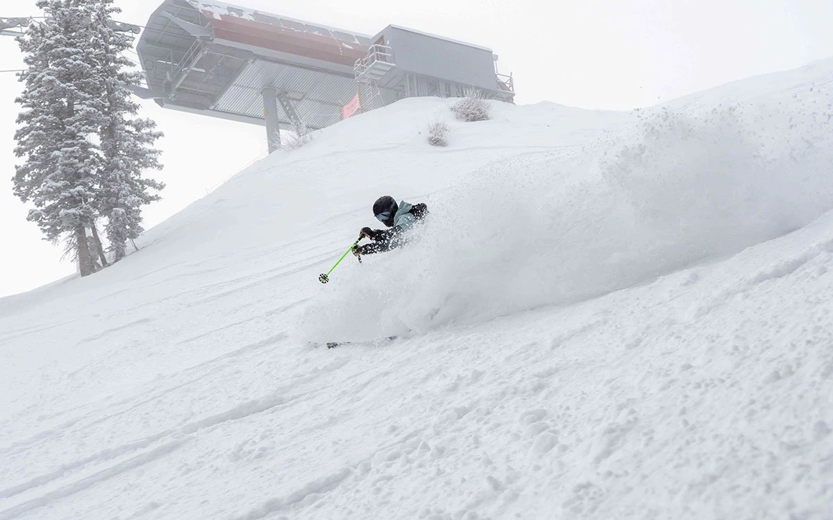 An experienced skier battles the extreme weather conditions in Park City.