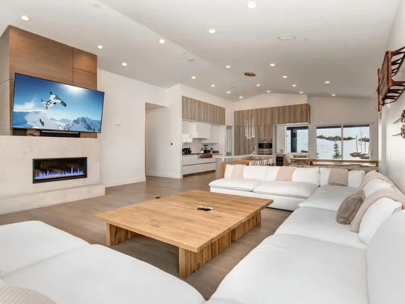 The living room at a penthouse condo in the Apex building in Park City.