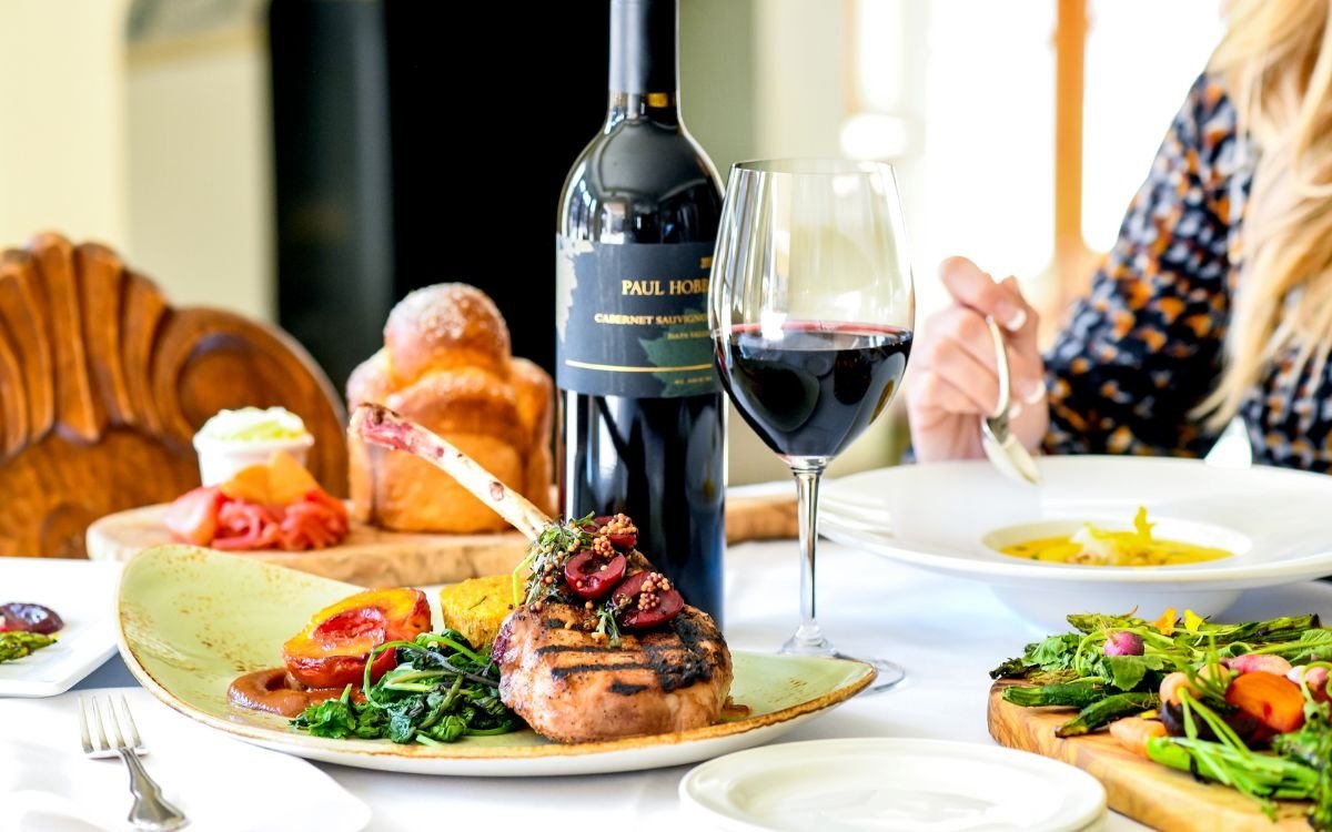A full spread of delicious food and wine at Glitretind Restaurant in Deer Valley.