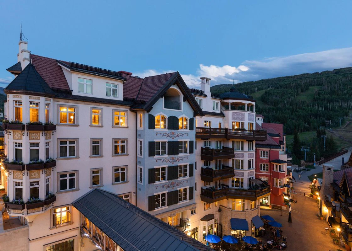 The exterior of the Arrabelle in Lionshead at dusk during the summer months