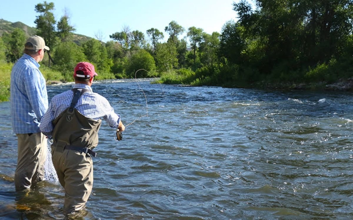 A fisherman casts his line out against a gorgeous summer backdrop.