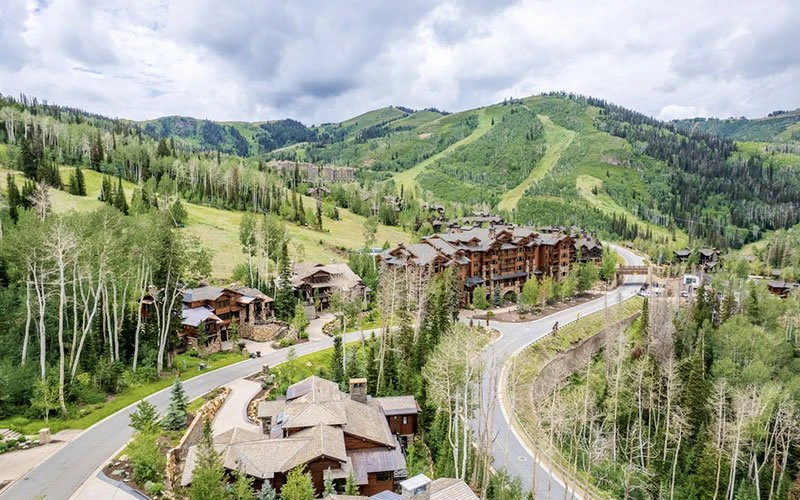Summer view of the mountains and village near Deer Valley luxury rentals, perfect for hiking and year-round outdoor fun. Summer view of the mountains and village near Deer Valley luxury rentals, perfect for hiking and year-round outdoor fun.