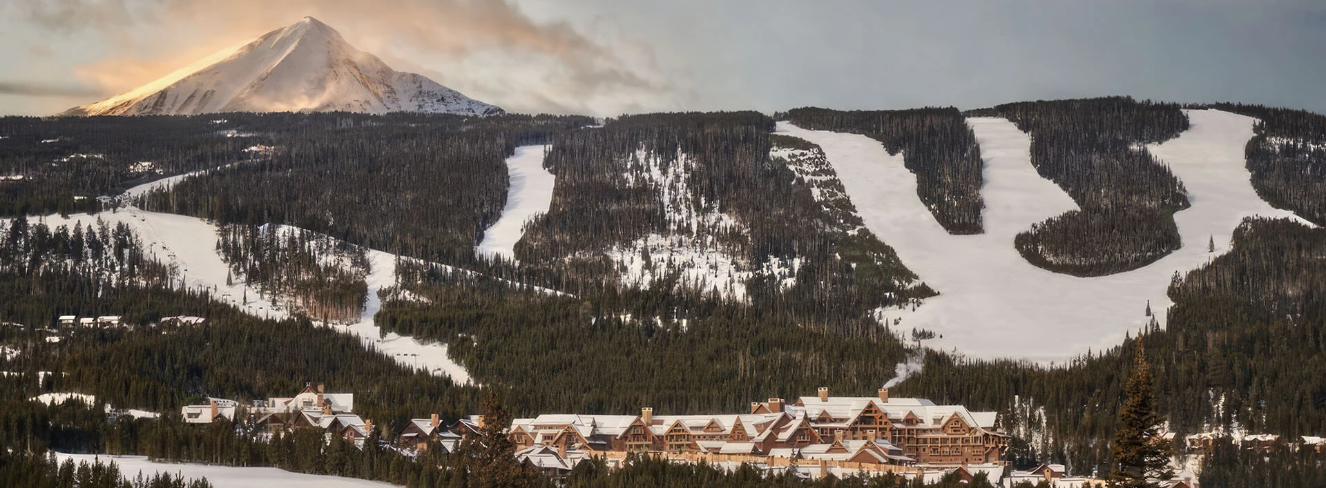 Ski-in/ski-out lodges nestled beneath Lone Mountain, offering panoramic alpine views and exclusive access to Montana slopes—an ideal setting for Big Sky Luxury Rentals.