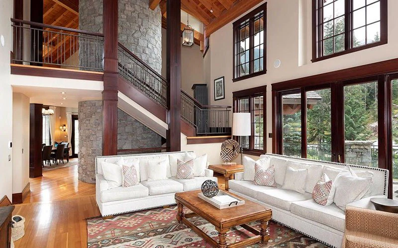 Chateau Mondeau Whistler ski-in/ski-out mountain home with vaulted ceilings and elegant living space.