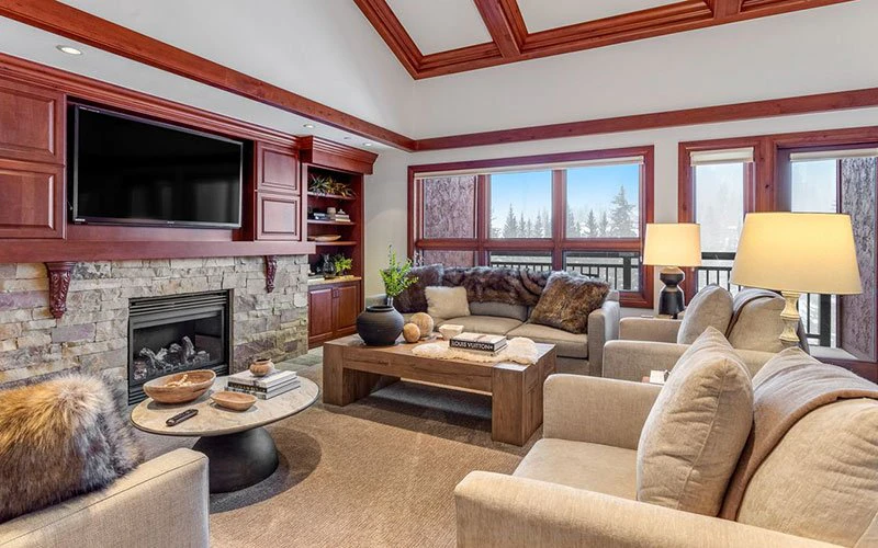 Lion Square South 750 Vail ski-in/ski-out condo with stone fireplace and mountain view balcony.