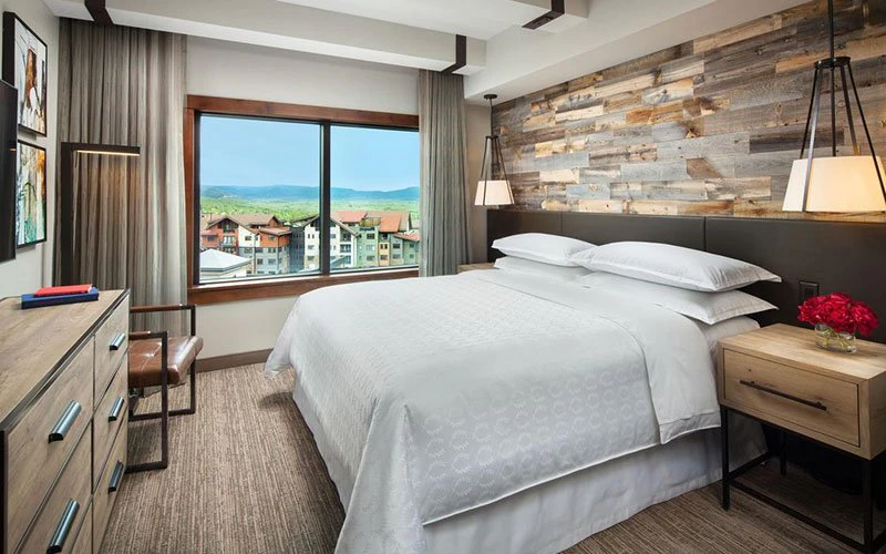 Sheraton Steamboat Springs Ski-in/Ski-out hotel room with mountain views from private window.
