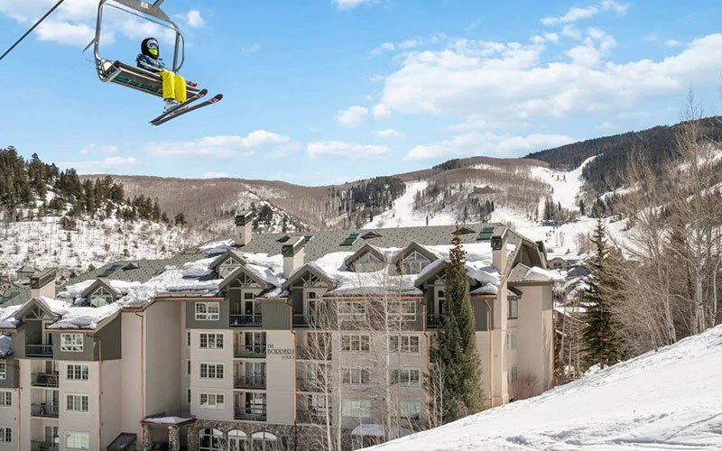 Slope-side Beaver Creek condo complex at Borders Lodge, with ski lift access and mountain views from private balconies.