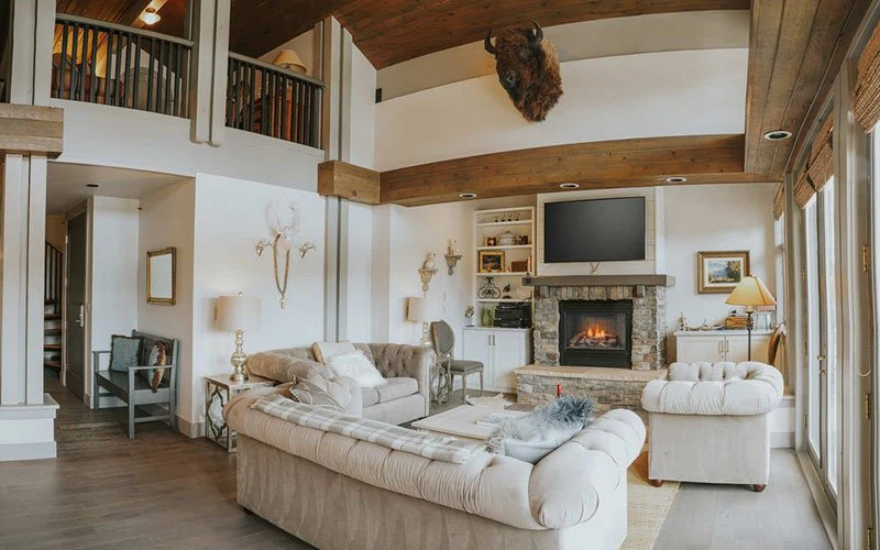 Bright, mountain-inspired interior of Snowcrest Lodge, one of the most popular ski-in/ski-out Big Sky Condos.